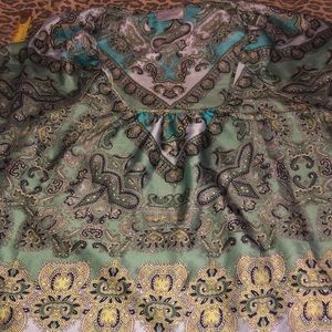 Avenue  size 22 blue & green paisley print 3/4 sleeve scoop neck silky top